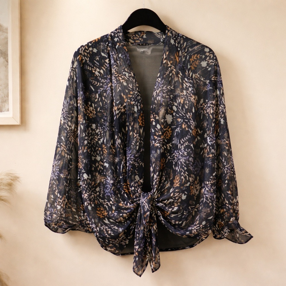 Free People boho Women Take Me Out Printed Button Down Shirt Sheer Wrap Size O/S